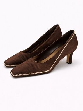 Valenti Franco metallic Brown Crystal-Trim Square Toe Pumps size 8